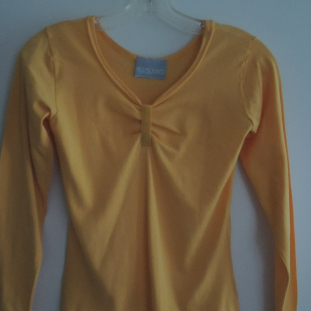 Ladies Top Size 10 Sweetheart Neckline Yellow L/S Cotton Lycra Blend $48 Value